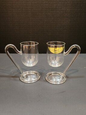 Vintage HARIO Cup De Glass Floating Pedestal Mugs Set of 2 Heatproof Japan MCM
